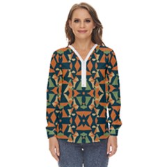 Abstract Pattern Geometric Backgrounds   Zip Up Long Sleeve Blouse