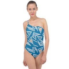 Abstract Pattern Geometric Backgrounds   Classic One Shoulder Swimsuit by Eskimos