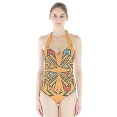 Abstract Pattern Geometric Backgrounds   Halter Swimsuit by Eskimos