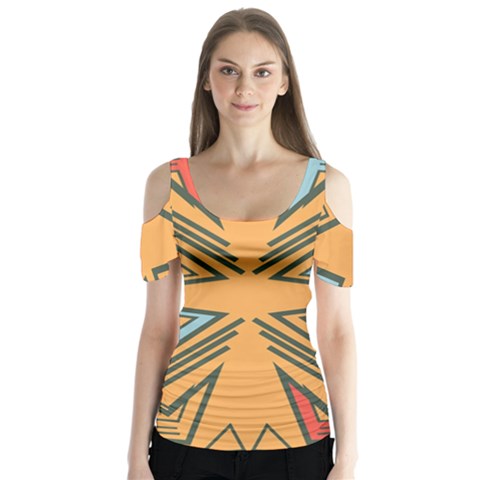 Abstract Pattern Geometric Backgrounds   Butterfly Sleeve Cutout Tee  by Eskimos