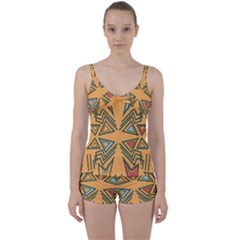 Abstract Pattern Geometric Backgrounds   Tie Front Two Piece Tankini by Eskimos