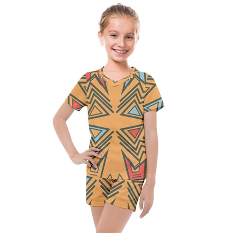 Abstract Pattern Geometric Backgrounds   Kids  Mesh Tee And Shorts Set by Eskimos