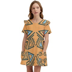 Abstract Pattern Geometric Backgrounds   Kids  Frilly Sleeves Pocket Dress