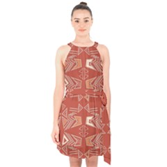 Abstract Pattern Geometric Backgrounds   Halter Collar Waist Tie Chiffon Dress by Eskimos