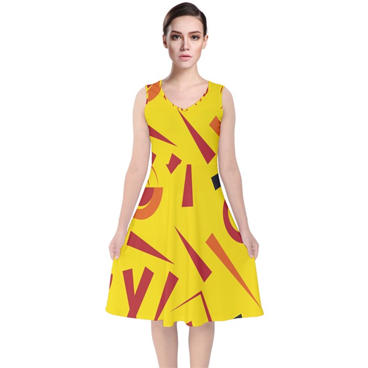 Abstract pattern geometric backgrounds   V-Neck Midi Sleeveless Dress 