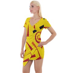 Abstract Pattern Geometric Backgrounds   Short Sleeve Asymmetric Mini Dress by Eskimos