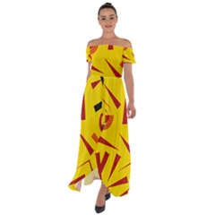 Abstract Pattern Geometric Backgrounds   Off Shoulder Open Front Chiffon Dress by Eskimos