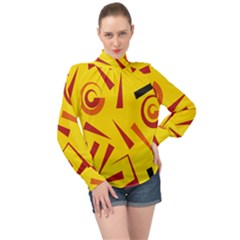 Abstract Pattern Geometric Backgrounds   High Neck Long Sleeve Chiffon Top by Eskimos