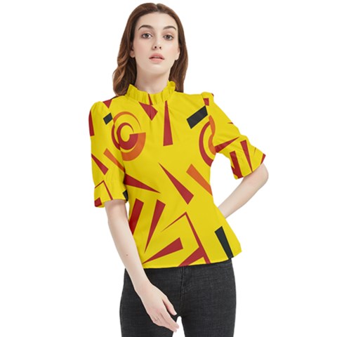 Abstract Pattern Geometric Backgrounds   Frill Neck Blouse by Eskimos