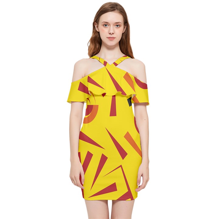 Abstract pattern geometric backgrounds   Shoulder Frill Bodycon Summer Dress