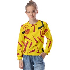 Abstract Pattern Geometric Backgrounds   Kids  Long Sleeve Tee With Frill 