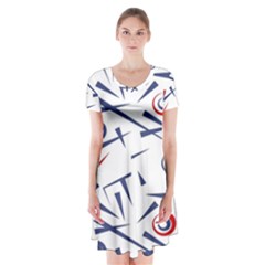 Abstract Pattern Geometric Backgrounds   Short Sleeve V-neck Flare Dress