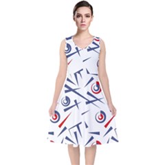 Abstract Pattern Geometric Backgrounds   V-neck Midi Sleeveless Dress  by Eskimos