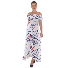 Abstract Pattern Geometric Backgrounds   Off Shoulder Open Front Chiffon Dress by Eskimos