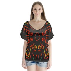 Abstract Pattern Geometric Backgrounds   V-neck Flutter Sleeve Top by Eskimos