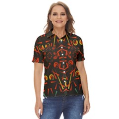 Abstract Pattern Geometric Backgrounds   Women s Short Sleeve Double Pocket Shirt