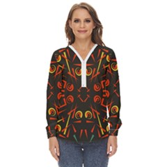 Abstract Pattern Geometric Backgrounds   Zip Up Long Sleeve Blouse