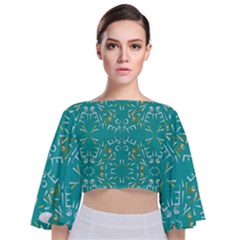 Abstract Pattern Geometric Backgrounds   Tie Back Butterfly Sleeve Chiffon Top by Eskimos