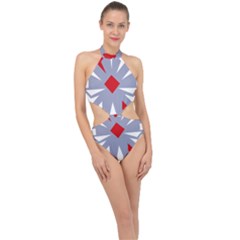 Abstract Pattern Geometric Backgrounds   Halter Side Cut Swimsuit by Eskimos