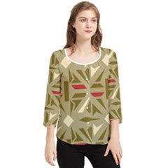 Abstract Pattern Geometric Backgrounds   Chiffon Quarter Sleeve Blouse