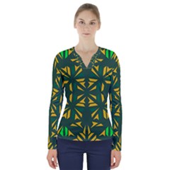 Abstract Pattern Geometric Backgrounds   V-neck Long Sleeve Top by Eskimos