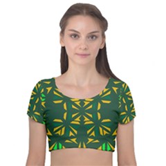 Abstract Pattern Geometric Backgrounds   Velvet Short Sleeve Crop Top  by Eskimos