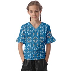 Abstract Pattern Geometric Backgrounds   Kids  V-neck Horn Sleeve Blouse