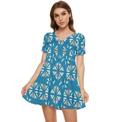 Abstract Pattern Geometric Backgrounds   Tiered Short Sleeve Babydoll Dress