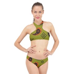 Floral Pattern Paisley Style Paisley Print  Doodle Background High Neck Bikini Set by Eskimos