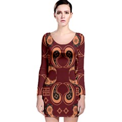 Floral Pattern Paisley Style Paisley Print  Doodle Background Long Sleeve Velvet Bodycon Dress by Eskimos