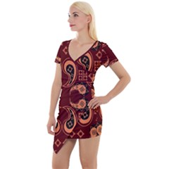 Floral Pattern Paisley Style Paisley Print  Doodle Background Short Sleeve Asymmetric Mini Dress by Eskimos