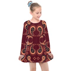 Floral Pattern Paisley Style Paisley Print  Doodle Background Kids  Long Sleeve Dress by Eskimos