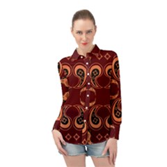 Floral Pattern Paisley Style Paisley Print  Doodle Background Long Sleeve Chiffon Shirt