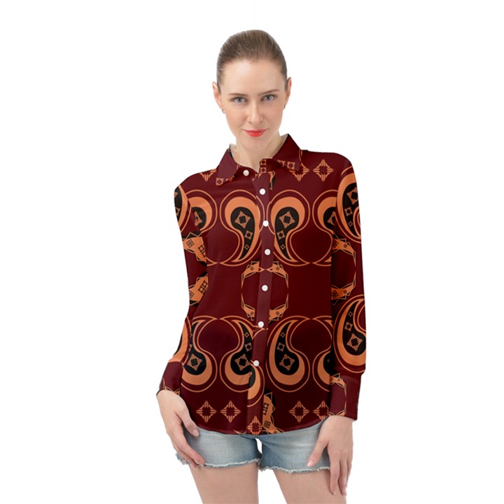 Floral pattern paisley style Paisley print  Doodle background Long Sleeve Chiffon Shirt