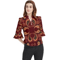 Floral Pattern Paisley Style Paisley Print  Doodle Background Loose Horn Sleeve Chiffon Blouse