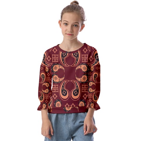 Floral Pattern Paisley Style Paisley Print  Doodle Background Kids  Cuff Sleeve Top by Eskimos