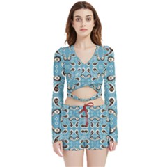 Floral Pattern Paisley Style Paisley Print  Doodle Background Velvet Wrap Crop Top And Shorts Set by Eskimos