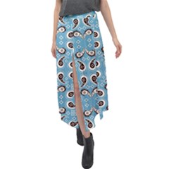 Floral Pattern Paisley Style Paisley Print  Doodle Background Velour Split Maxi Skirt by Eskimos