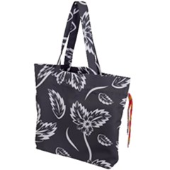 Folk Flowers Print Floral Pattern Ethnic Art Drawstring Tote Bag by Eskimos