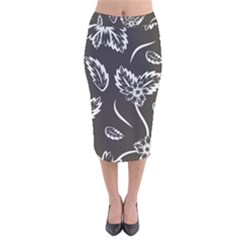 Folk Flowers Print Floral Pattern Ethnic Art Velvet Midi Pencil Skirt