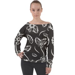 Folk Flowers Print Floral Pattern Ethnic Art Off Shoulder Long Sleeve Velour Top by Eskimos