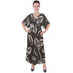 Folk Flowers Print Floral Pattern Ethnic Art V-neck Boho Style Maxi Dress by Eskimos