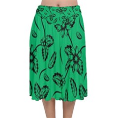 Folk Flowers Print Floral Pattern Ethnic Art Velvet Flared Midi Skirt by Eskimos