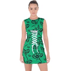 Folk Flowers Print Floral Pattern Ethnic Art Lace Up Front Bodycon Dress by Eskimos