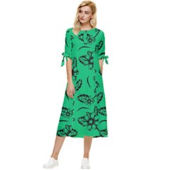 Folk Flowers Print Floral Pattern Ethnic Art Bow Sleeve Chiffon Midi Dress by Eskimos