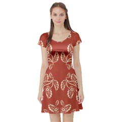 Floral Folk Damask Pattern Fantasy Flowers Floral Geometric Fantasy Short Sleeve Skater Dress by Eskimos