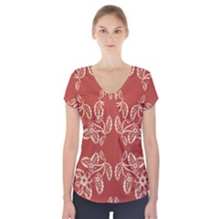 Floral Folk Damask Pattern Fantasy Flowers Floral Geometric Fantasy Short Sleeve Front Detail Top by Eskimos