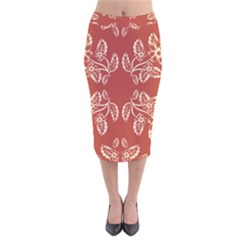 Floral Folk Damask Pattern Fantasy Flowers Floral Geometric Fantasy Velvet Midi Pencil Skirt