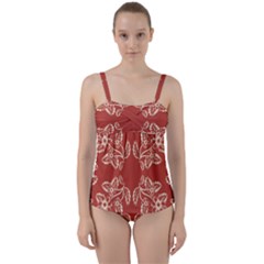 Floral Folk Damask Pattern Fantasy Flowers Floral Geometric Fantasy Twist Front Tankini Set by Eskimos