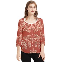 Floral Folk Damask Pattern Fantasy Flowers Floral Geometric Fantasy Chiffon Quarter Sleeve Blouse by Eskimos